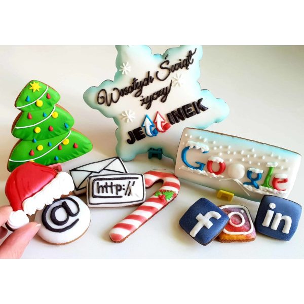 Pierniki reklamowe - Duża śnieżynka z logo, Świąteczne ciasteczka, Lukrowane pierniczki z logo, ciastka bożonarodzeniowe dla firm, personalizowane zestawy świąteczne dla firm - Basia sweets